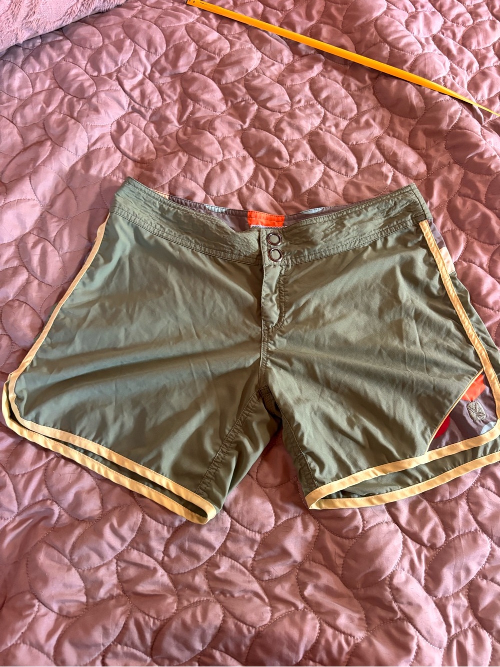 Carve Designs Olive Green Womens Board Shorts with Yellow Trim